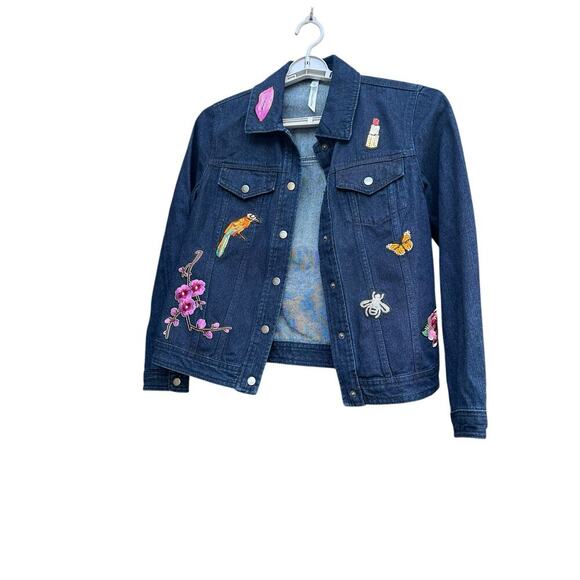 Ny Collection Cotton Patched Denim Jacket. Size M - Picture 2 of 4